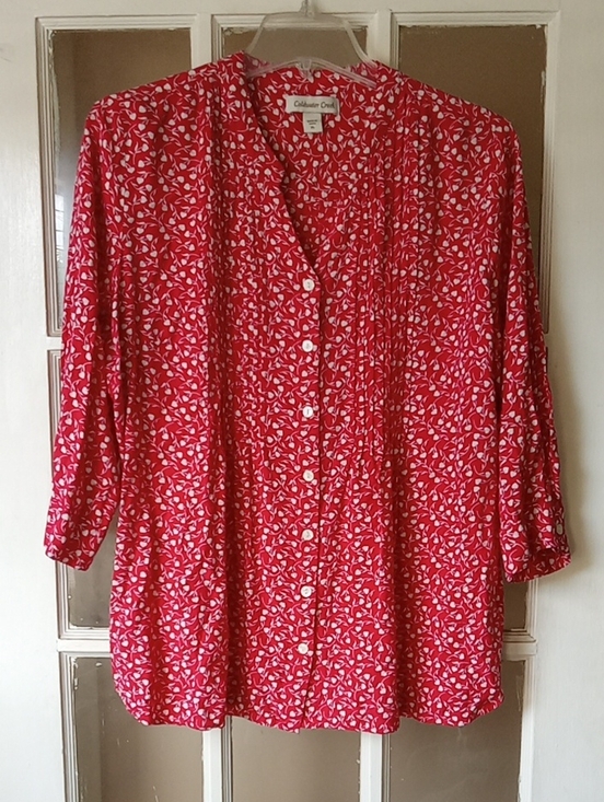 Coldwater Creek Tops - ColdWater Creek Pink-Red Button Front Floral Shirt
